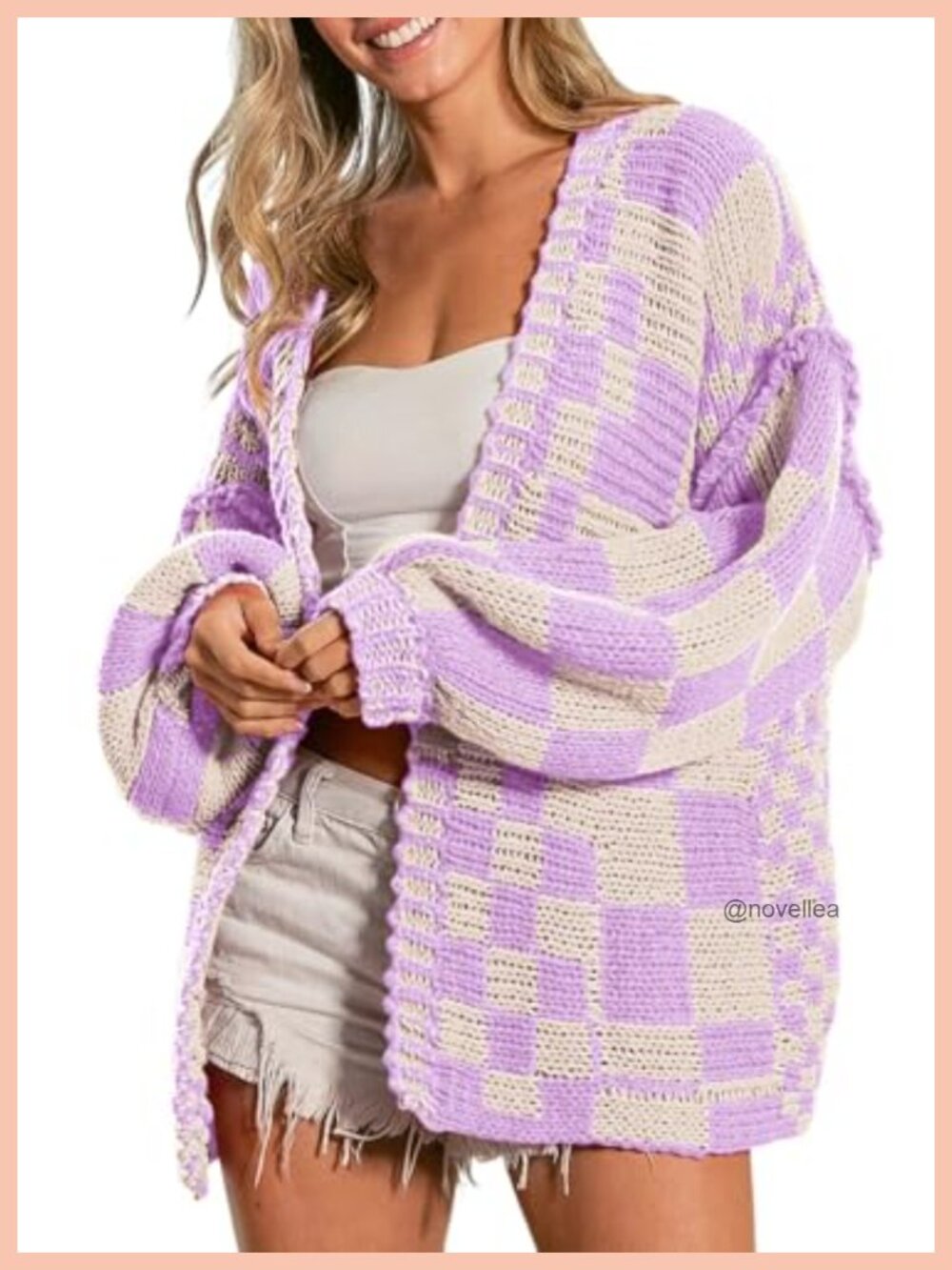 SELINK Chunky Cardigan Sweater Oversized Boyfriend Plaid Loose Knit